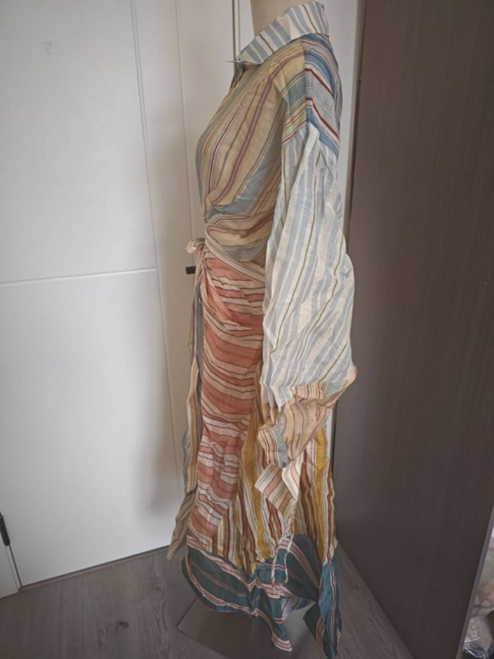 Zimmermann Spliced Stripe Linen Silk Button Front Maxi Dress Belted - Picture 3 of 10